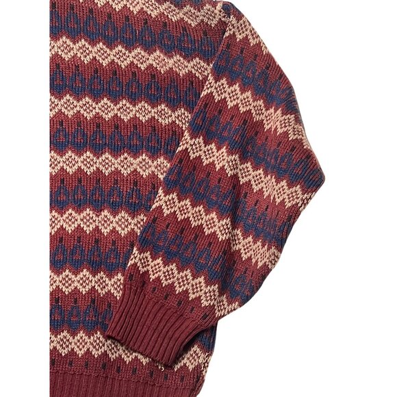 VTG Stoneriver Outfitters Men L Maroon Blue Patterned Crew Sweater Acrylic 80's - Picture 4 of 16